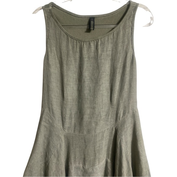 INIZIO 100% Linen Green Tiered Midi Tank Dress Sleeveless Stretch Women’s Medium - Picture 12 of 16